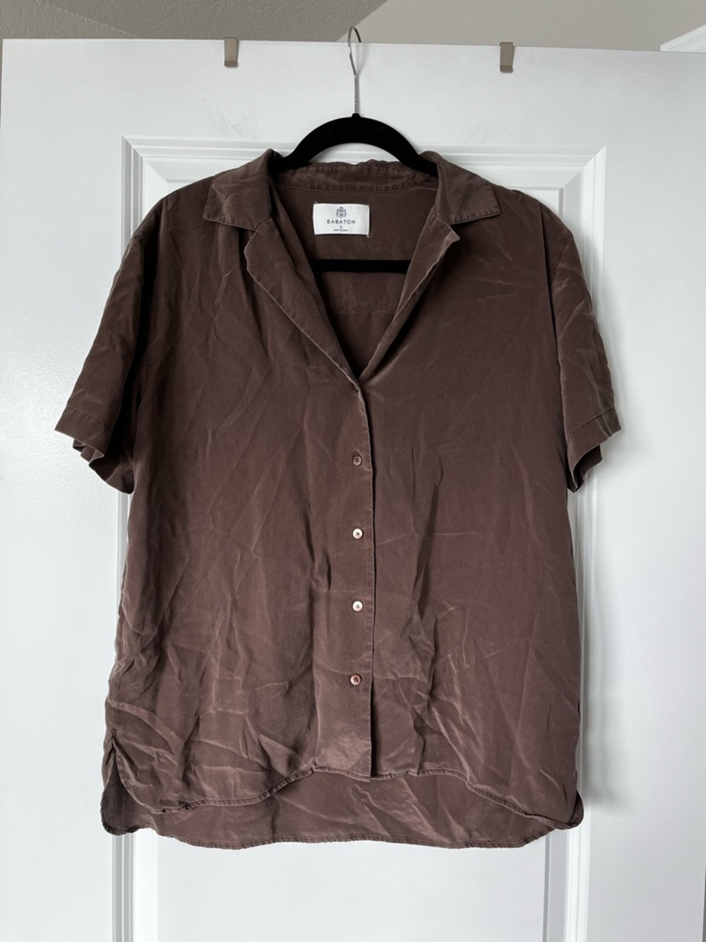 Babaton Short-Sleeve Silk Button-Up